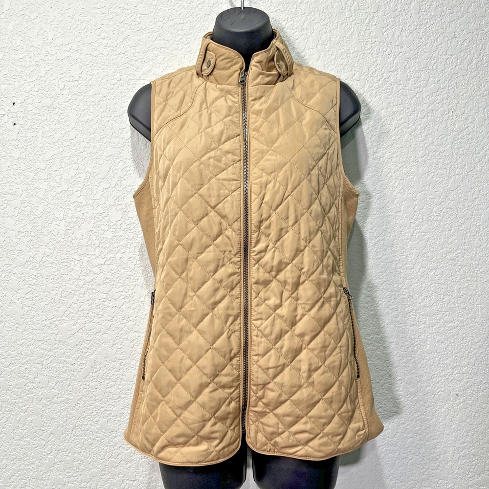 41 Hawthorn Vest Womens S Tan Tannin Quilted Full Zip Ribbed Side Snap Back Vent